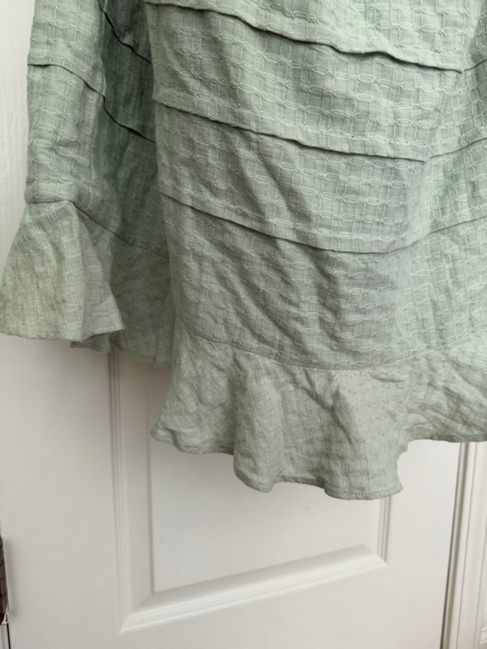 Showpo Dress Sage Green US 4 Cotton Gauze Puff Sleeve Open Back Midi Cottagecore - Picture 11 of 12